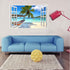 Beach Seascape Window Wall Sticker, Removable Palm Tree and Hammock Decal for Tropical Sea View in Living Room