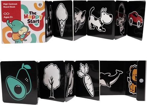 Happy Start High Contrast Board Book, Easy to Clean, Hospital Approved, Tummy Time Toys, Black and White Baby Toys,