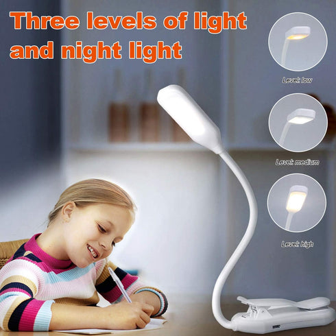 QEBIDUM 5 3 Clip On Book Reading Light for Bed, Clamp On Book Light with LED Eye Care, Color Changeable, Battery