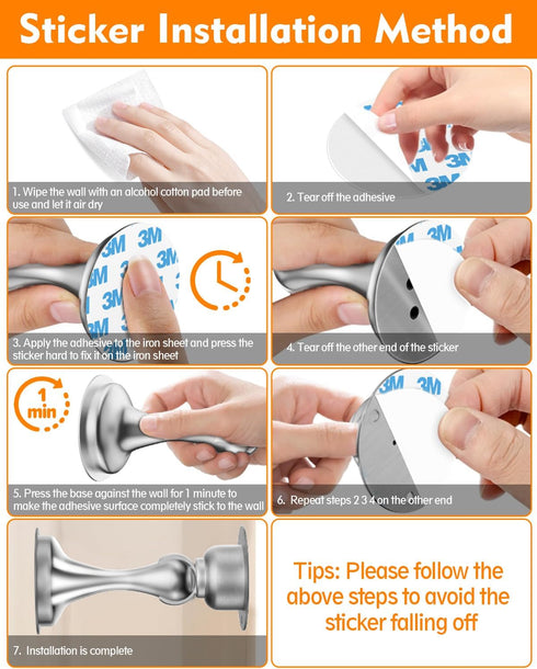 Door Stoppers, Magnetic Door Stop - Stainless Steel, 2 Pack with Double-Sided Adhesive Tape