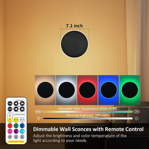 Dimmable,9 Room(7.1 Wall Lights Battery Operated Wall Sconces,Black Rechargeable Solar Eclipse Style Wall Light