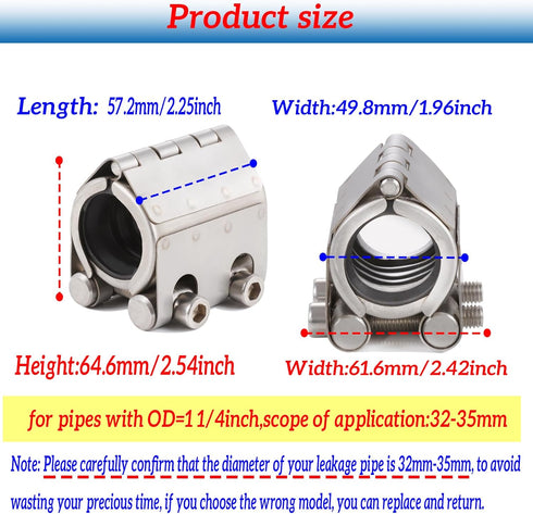 Pipe Repair Clamp for 11/4inch OD (32mm-35mm), Emergency Leak Sealer for Copper, Plastic, Galvanized Pipes