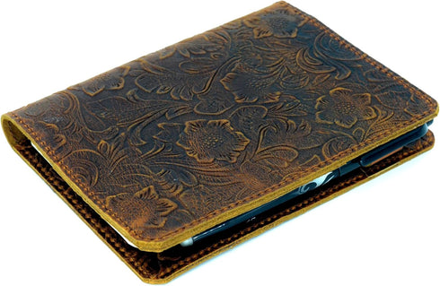 JJNUSA Leather Cover for Leuchtturm 1917 Medium A5 (5.75"x8.25") Distressed Leather Travel Journal Cover, Flower Brown