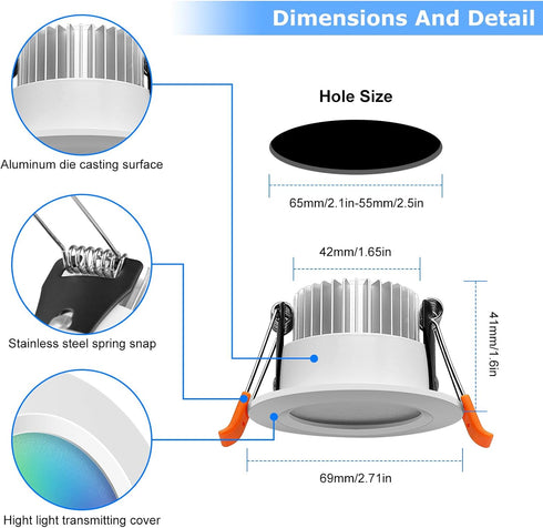 2 Inch 5W Dimmable 2700K-6500K, 120V (1 Pack) LightingWill LED Recessed Lighting, Smart WiFi LED Downlight, Ceiling