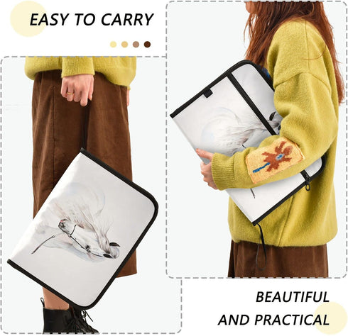 senya Accordion File Organizer - White Horse Expanding File Folder with Zipper, 13 Pockets for Documents