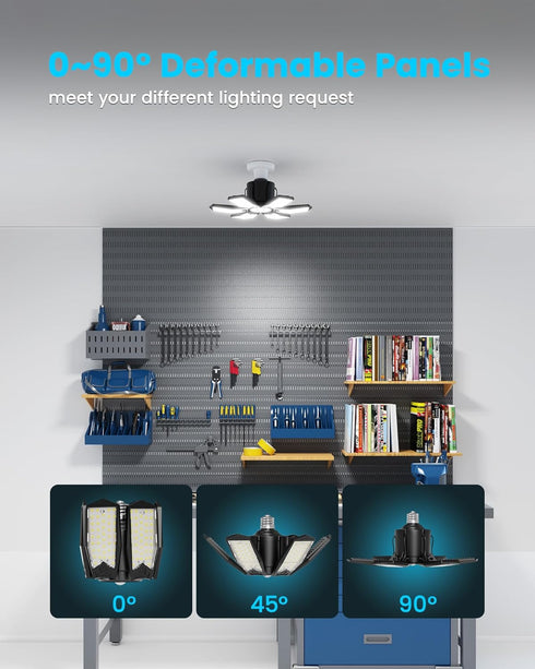 200W 20000LM, Setting 6500K Bulb Motion Sensor Garage Light Deformable LED Sensing Shop Lighting with Timer - Bright
