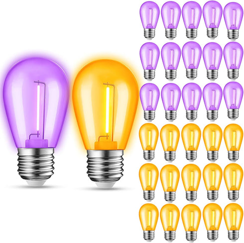 JAHEKS 30-Pack Orange Purple String Light Bulbs, S14 LED Replacement Bulbs for Outdoor