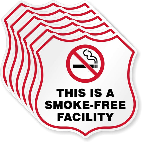 SmartSign This is A Smoke Free Facility Stickers, No Smoking Decals, Pack of 6, Made in USA