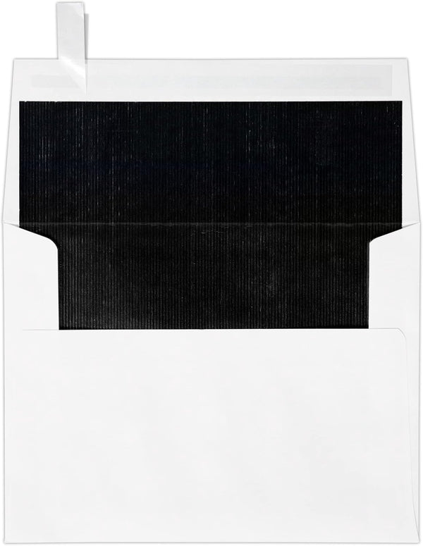 LUXPaper A2 Foil Lined Invitation Envelopes | 4 3/8" x 5 3/4" | White w/Black LUX Lining | 70lb. Text | 50 Qty