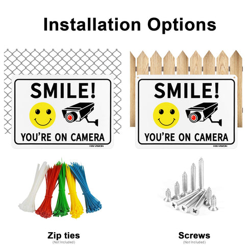 2 Pack Smile You're on Camera Video Surveillance Sign, 10"x7" Rust Free Aluminum Metal Warning Sign, Waterproof