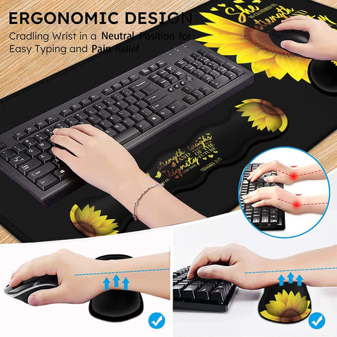Gaming Black Mouse Pad + Keyboard Wrist Rest XL Large Mouse Mat, Sunflower Christian Verse Proverbs 31-25