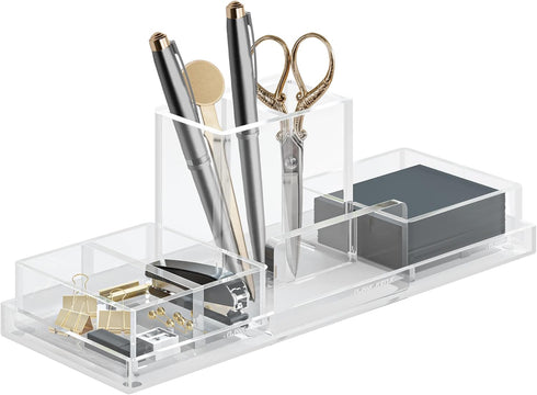 Clear Desk Accessories for Office, Modern Organizer with Removable Divider for Acrylic Paper Clips & Key Holder