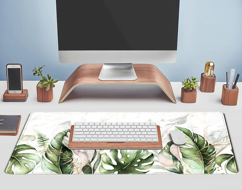 Green Tropical Leaves Desk Mat XL - Large Gaming Mouse Pad for Laptop, Keyboard, Office Decor, 31.5x11.8 in