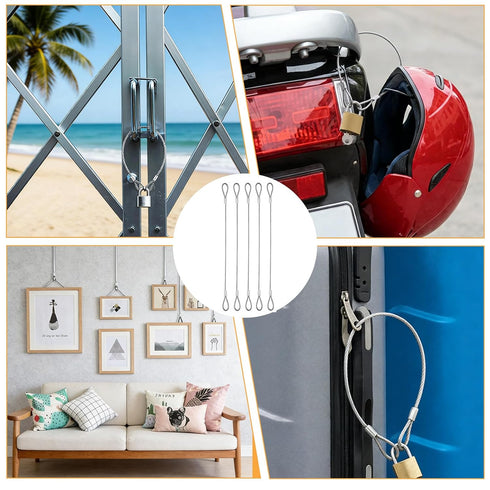 Fyntave 5 Packs 2mm 12 Inch Security Cable with Loops Stainless Steel Cable Vinyl Coated Hanging Travel Security Cables