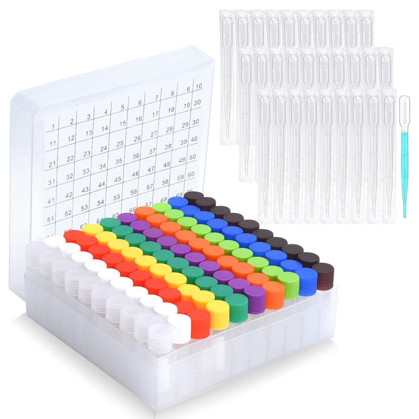 100pcs 2ml Vials with Caps, Plastic Cryogenic Test Tubes with 30pcs 3ML Dropper Pipette