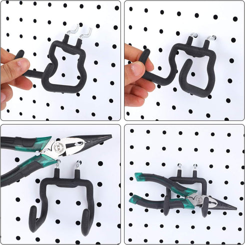 4 Pieces Pegboard Hooks, Double Power Tool Black Utility Hook for Pegboard Organization Accessory for Garage Storage