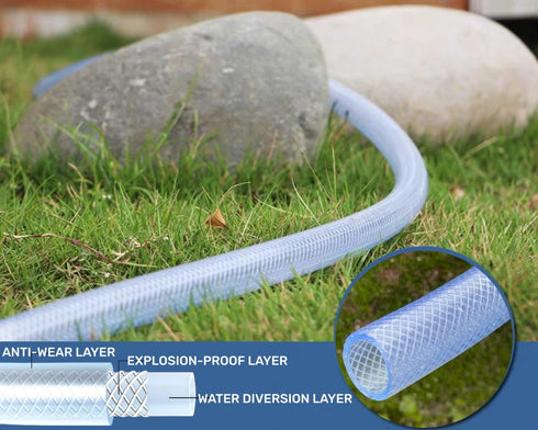 1/2"ID x 10FT High Pressure Clear Braided PVC Tubing, Heavy Duty UV Chemical Resistant Vinyl Hose