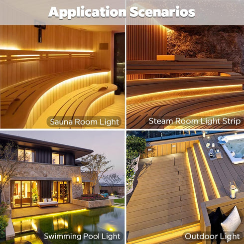 SLL HUT DC24V 3000K 5m 16.4ft 120 IP68 (3000K SuperlightingLED White LED Strip for Sauna Lighting, Flexible Long LEDs/m
