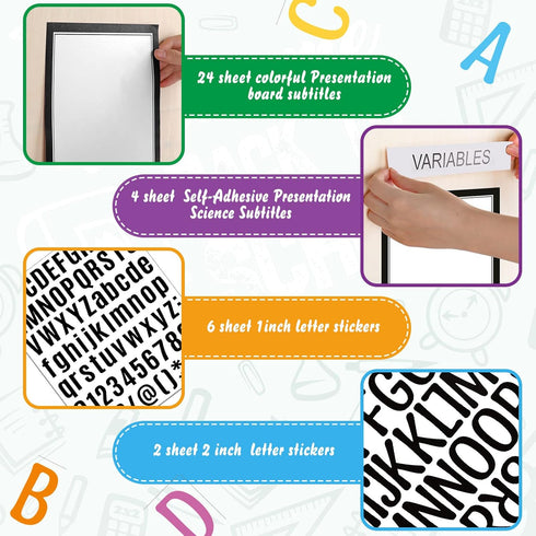 PerKoop 36 Sheets Science Fair Board Supplies, 24 Self Adhesive Presentation Science Subtitles for Classroom Office