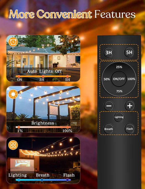 50 Dimmer Bulbs YOYONACY FT Outdoor String Lights - LED Waterproof Patio Lights with Remote - Edison for Porch