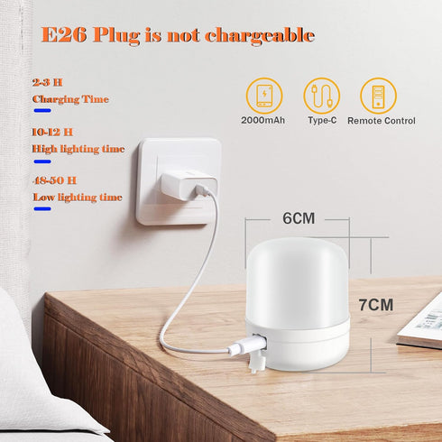 2 E26 Bulb, Dimmable, Wireless Bedside Table Lamp with Pcs RGB Rechargeable Battery Remote Control, Timer, Cylindrical