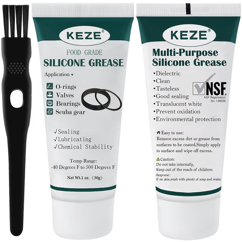 2-Pack Food Grade Silicone Grease for Plumber Faucet O Rings Lubricant, 1 oz with Brush