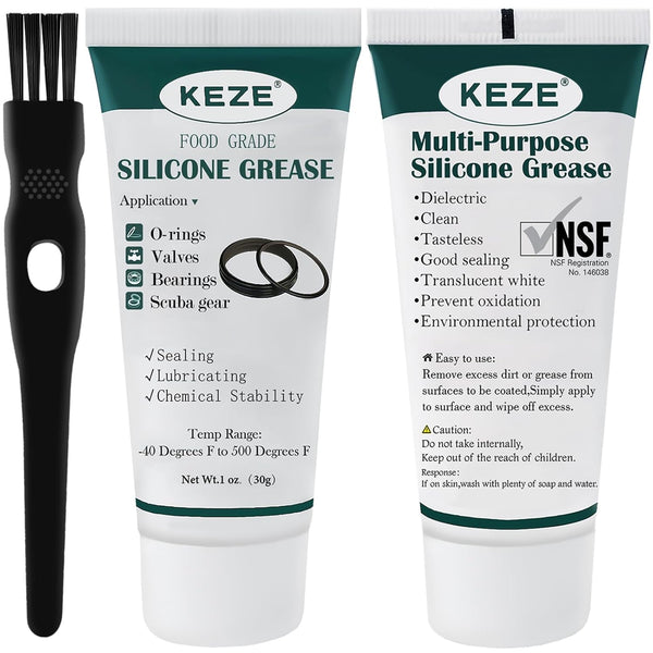 2-Pack Food Grade Silicone Grease for Plumber Faucet O Rings Lubricant, 1 oz with Brush