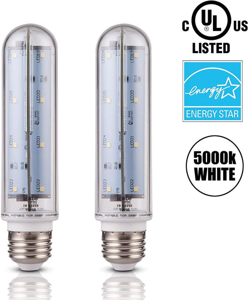 Tento T10 LED Tube Light, E26 Medium Base, 60W-70W Replacement, 5000K Cool White, Aquarium Light Bulb, 2 Pack