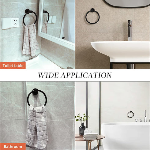 Hand Towel Holder for Wall Mounted - Towel Ring, Simple Round Towel Hanger SUS 304 Stainless Steel (Black)