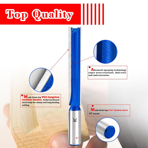 1Pc Set 1/2 3" Length,1/2" Extra Long Straight Router Bit Shank,Carbide Tipped Double Flute Straight Bit Dado Straight