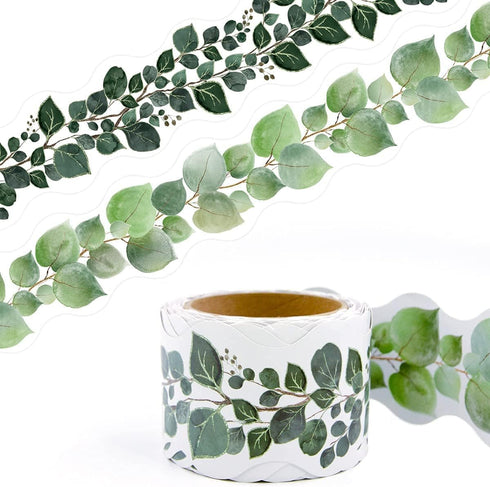 Worldbazaar Eucalyptus Bulletin Board Border, 36ft Greenery Leaves Die-Cut Paper Trim for Farmhouse Classroom Decoration