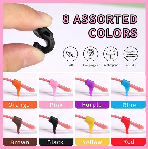 YGDZ Glasses Strap, 8 Pack Kids Eyeglasses String Holder, Silicone Elastic Sports Strap with Ear Grip Hooks, 8 Colors