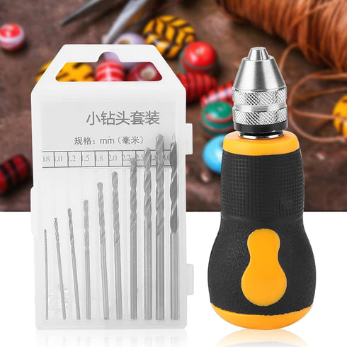 Mini Hand Drill Set, Small Hand Drill with 10Pcs Bits, Portable Micro Drill Tool for Art Craft Collection