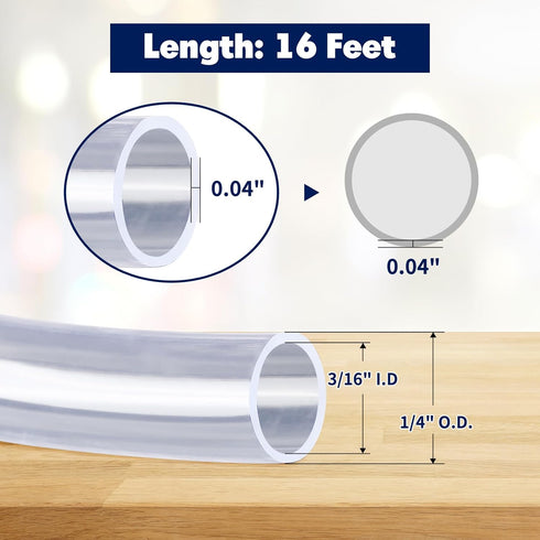 16 Feet - 3/16" ID x 1/4" OD Clear Vinyl Tubing, Translucent Plastic PVC Tubing Hose Pipe for Water Air Pump by Kesoto
