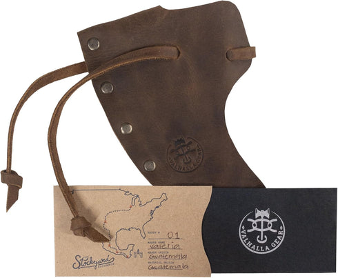 Handmade Axe Head Sheath with String, Full Grain Leather Protector Case, Blade Safety Sleeve, Bourbon Brown Camping