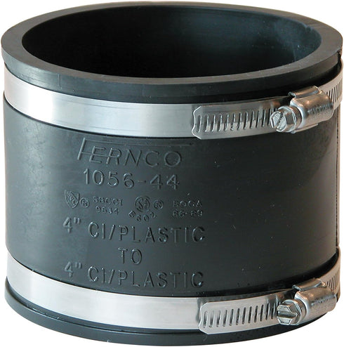 Fernco P1056-44 Flexible PVC Pipe Coupling, Cast Iron, Plastic or Steel