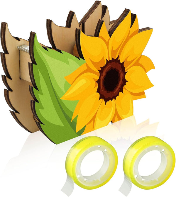 BBTO Sunflower Desktop Tape Dispenser with 2 Rolls Tapes Set, Cute Flower Tape Dispenser for Office School Gifts
