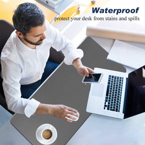 Desk Pad for Office Home 31" x 13", PU Leather Waterproof Large Desk Writing Mat Organizer, Grey