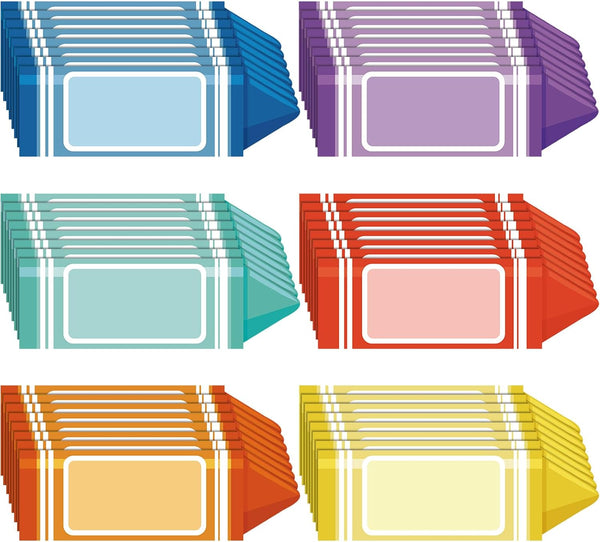 AmazingSpark 48 Pieces Colorful Crayon Name Tags Bulletin Board Sticker for Name Tags