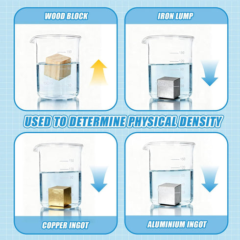 4 Set 20mm/0.78 Inch Pcs Density Cubes Copper, Iron, Aluminum and Wood, Density Metal Block Cube for Physics Science