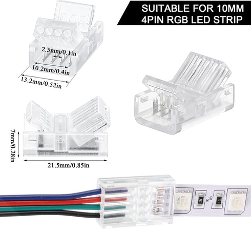 40 Packs LED Strip Connector 4 Pin,10 mm LED Connectors for Strip Lights, LED Strip to Wire Connector Waterproof RGB Unwired Clips for Strip Light Gapless Track Lighting Connector, Transparent by Zhengmy