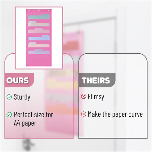 Mr. Pen Hanging Wall File Organizer, 6 Pocket Pink with 3 Overdoor Hangers Included