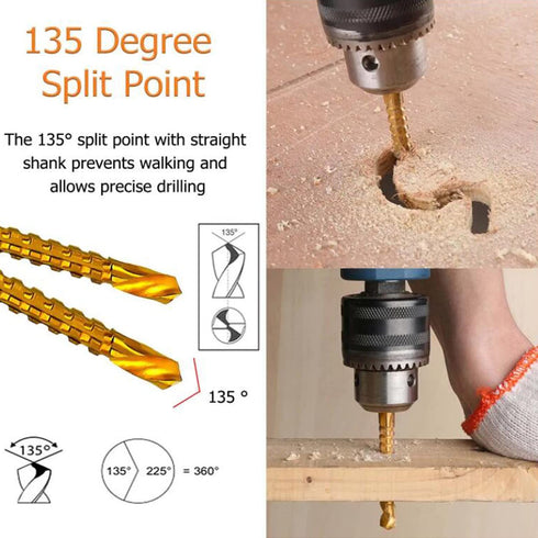 YUENTOEN Twist Drill Bits - 8Pcs Serrated Drill Bit Set, Titanium Coated HSS Sharp 3-10mm Spiral Saw Drill Bit for
