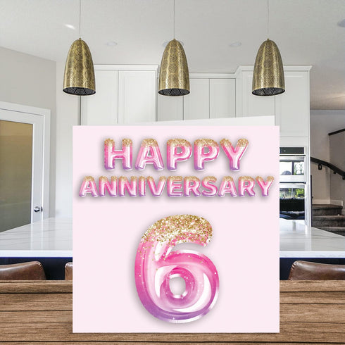Pretty Iron Anniversary Card for Wife Girlfriend Husband Boyfriend - Pink Purple Glitter Balloons - Happy 6th