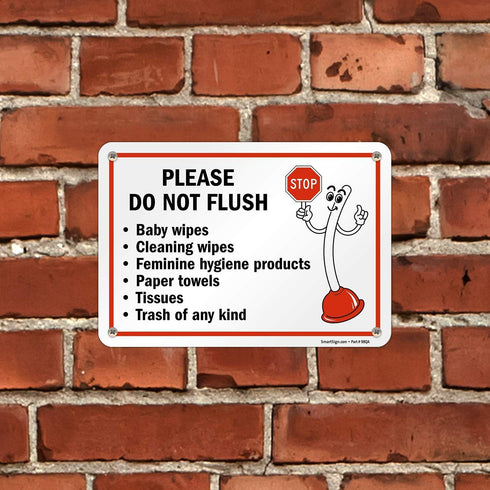 7" 10" 55 SmartSign x 'Please Do Not Flush Wipes/Feminine Hygiene Products/Paper Towels/Tissues/Trash' Bathroom Sign