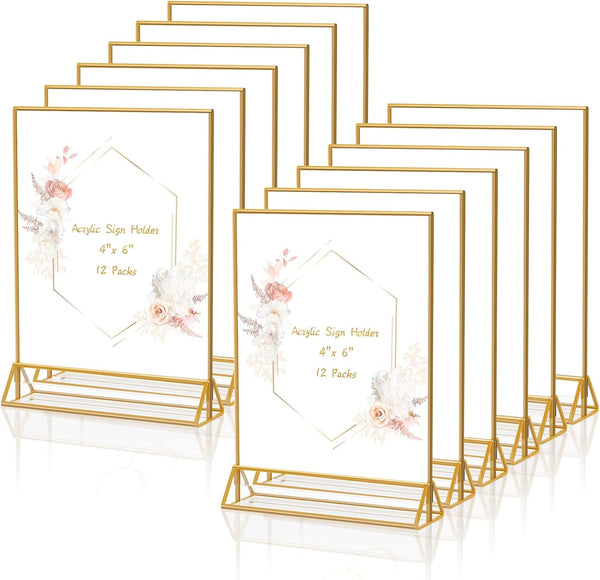 KILY-WILY 12 Packs 4 x 6 Gold Frames Clear Acrylic Sign Holder Double