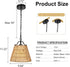E26 Rattan Pendant Light with Woven Basket Shade, Boho Farmhouse Pendant Light Fixture, Hanging Light with Adjustable
