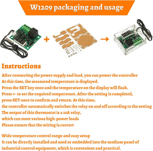 W1209 Digital Temperature Controller Board, 12V DC Micro Thermostat -50-110°C with Waterproof Case (2PCS)