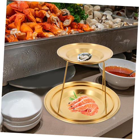 HEALLILY Stainless Steel Seafood Display Tray for Buffet Sashimi Oysters Gold Platter Deep Plates Elegant Food Serving