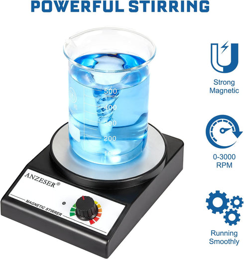 Magnetic Stirrer Magnetic Stir Plate, 3000RPM Lab Stirrers with Stir Bar, Max Stirring Capacity 3000mL